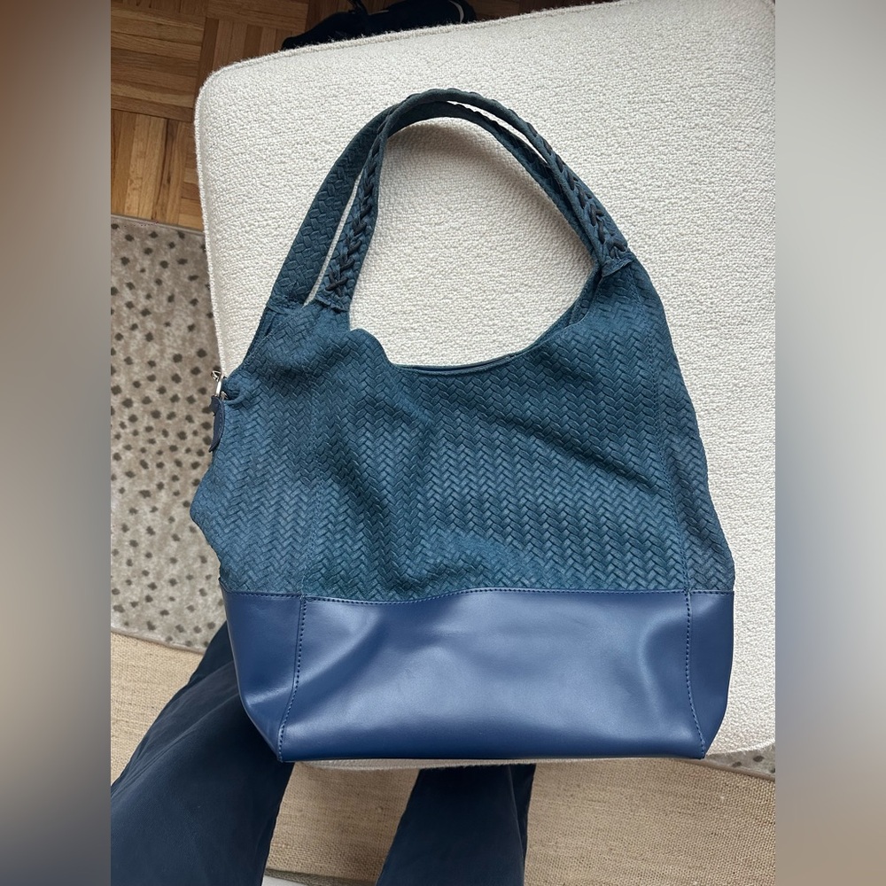 Antonello serio woven Blue hobo Bag with long strap and internal pouch Leather